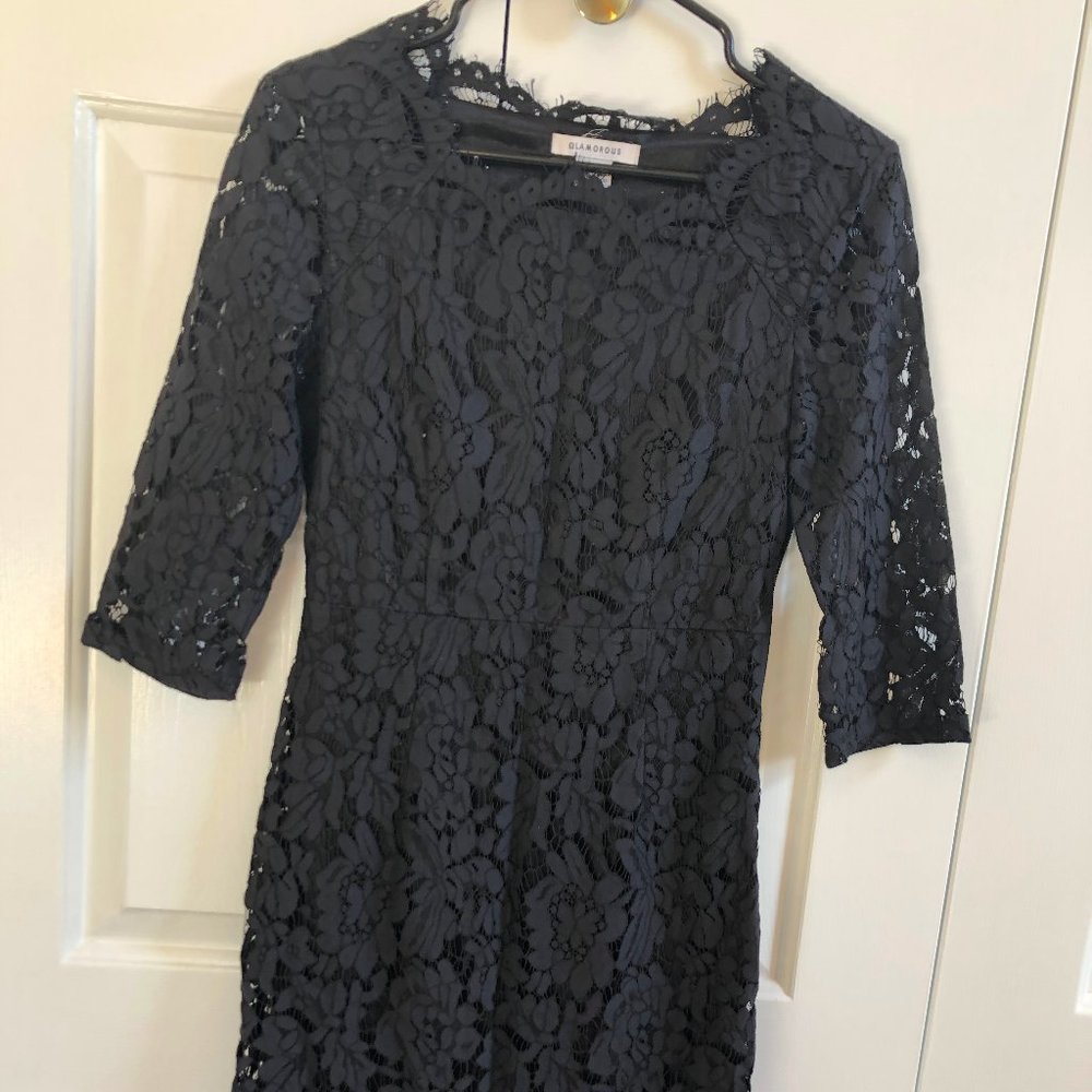 Lulus black lace bodycon 3/4 sleeve mini dress